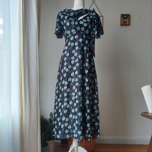 Nasty Gal, Dark Steel Gray Floral Metallic Midi To Long Dress, SIZE US 4, NWT